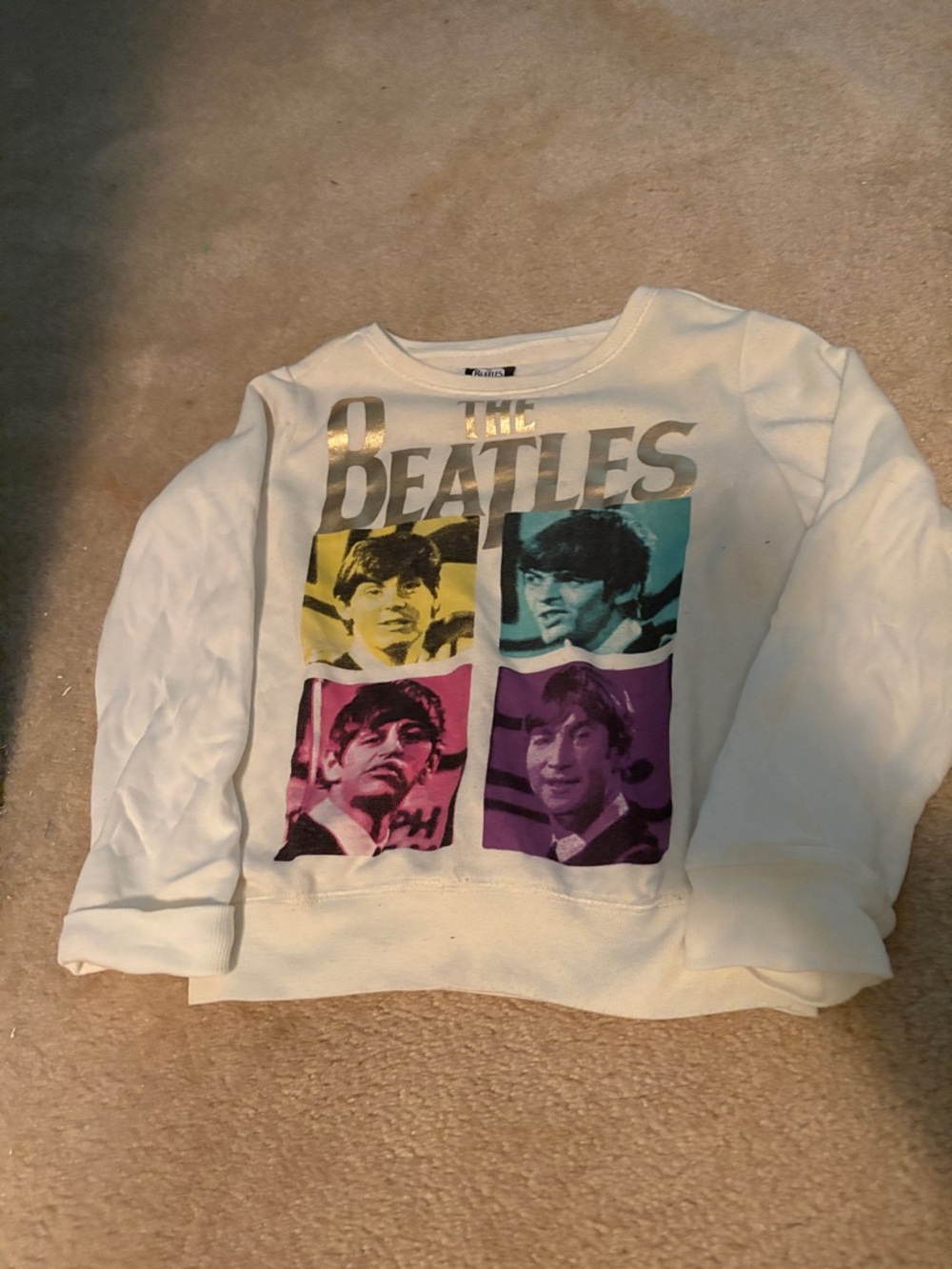 The Beatles White Kids Sweatshirt with Yellow, Teal, Pink & Purple Pop-Art